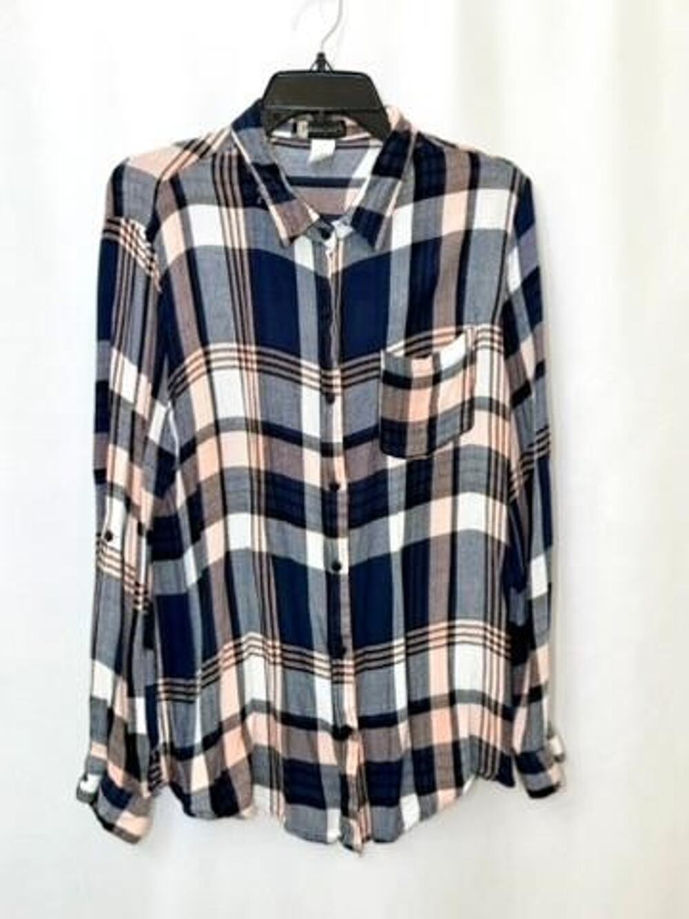 Lot of 2 Womens Plaid Flannel Button Up Shirts Passport L Eden Olivia